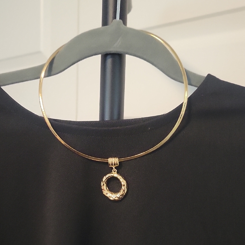 Gold-Tone Textured Circle Pendant Necklace - Women Jewelry - Picture 3 of 7